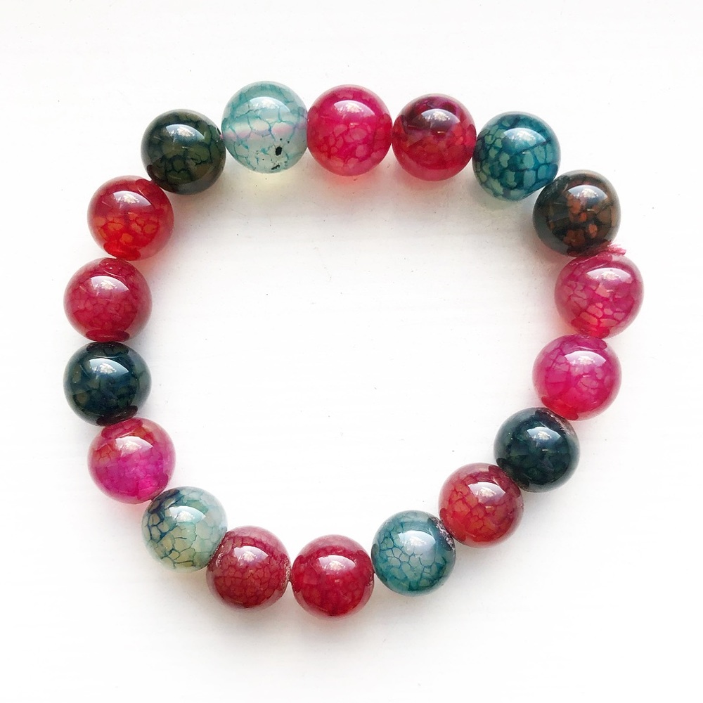 Colorful marbled glass beaded stretch bracelet